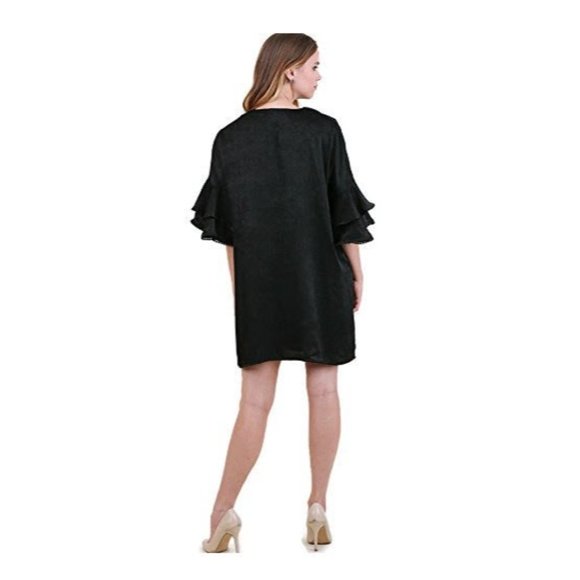 Umgee Floral Embroidered & Layered Sleeve Dress, Black - Picture 3 of 3